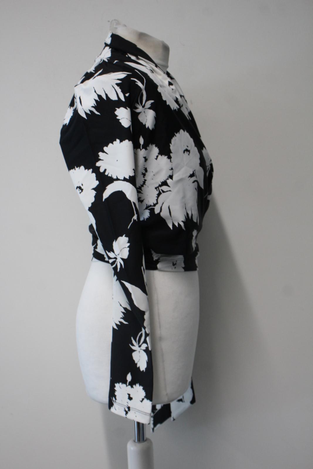 GANNI Ladies Black & White Floral Print Alameda Wrap Top Size 36 UK8 NEW