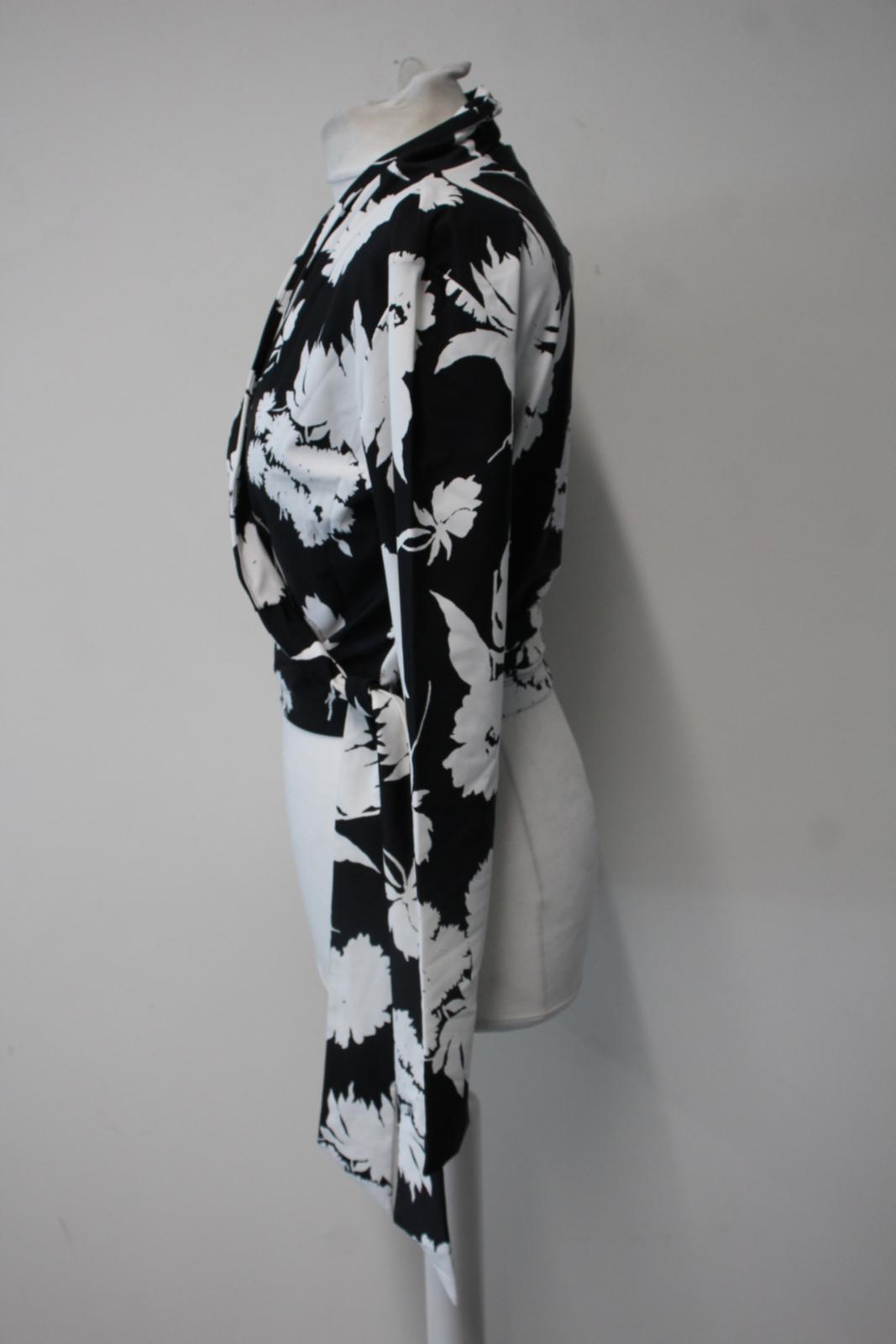 GANNI Ladies Black & White Floral Print Alameda Wrap Top Size 36 UK8 NEW