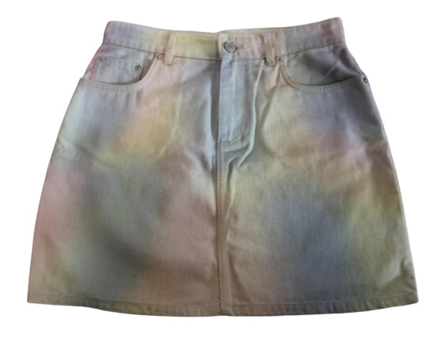 GANNI Ladies Multicoloured Rainbow Cotton Denim Mini Skirt Size 36 UK8 NEW