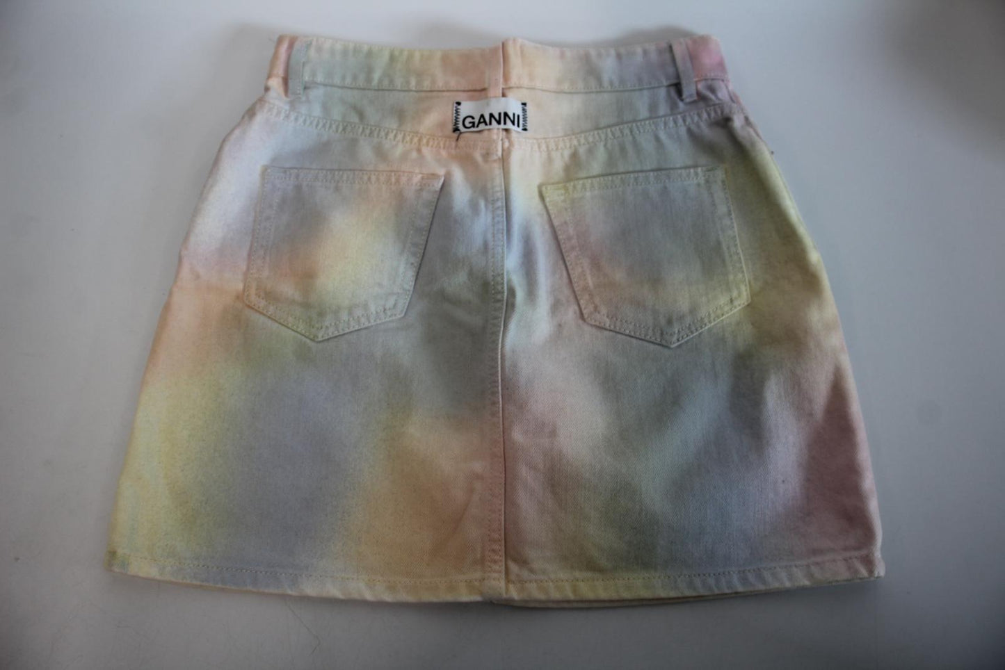 GANNI Ladies Multicoloured Rainbow Cotton Denim Mini Skirt Size 36 UK8 NEW