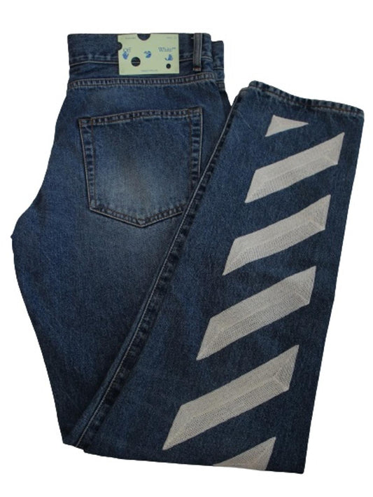 OFF-WHITE Men's Mid Blue Cotton Blend Denim Straight Leg Jeans W32 L32 NEW