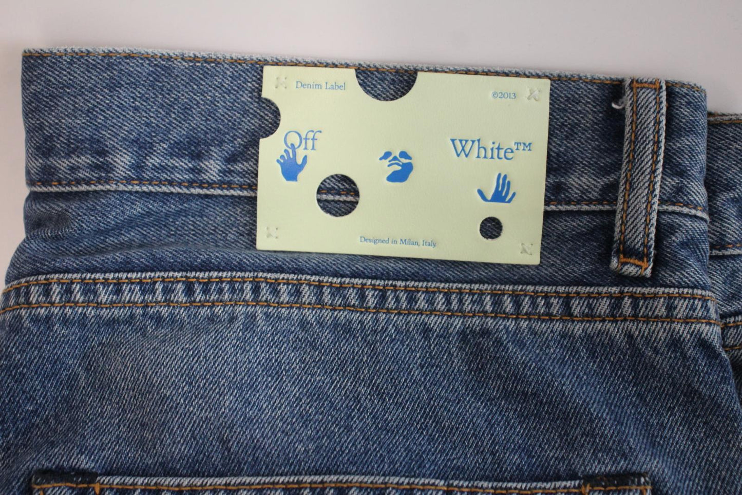 OFF-WHITE Men's Mid Blue Cotton Blend Denim Straight Leg Jeans W32 L32 NEW