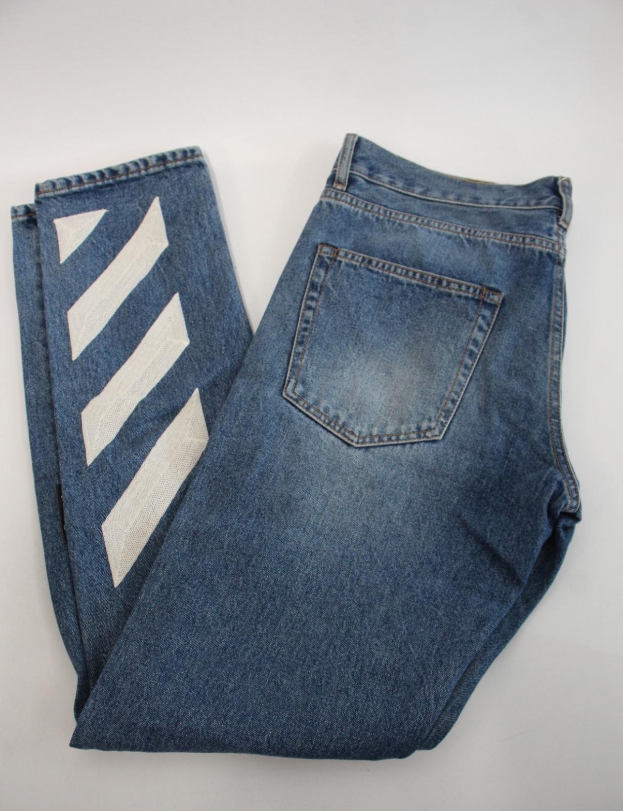 OFF-WHITE Men's Mid Blue Cotton Blend Denim Straight Leg Jeans W32 L32 NEW