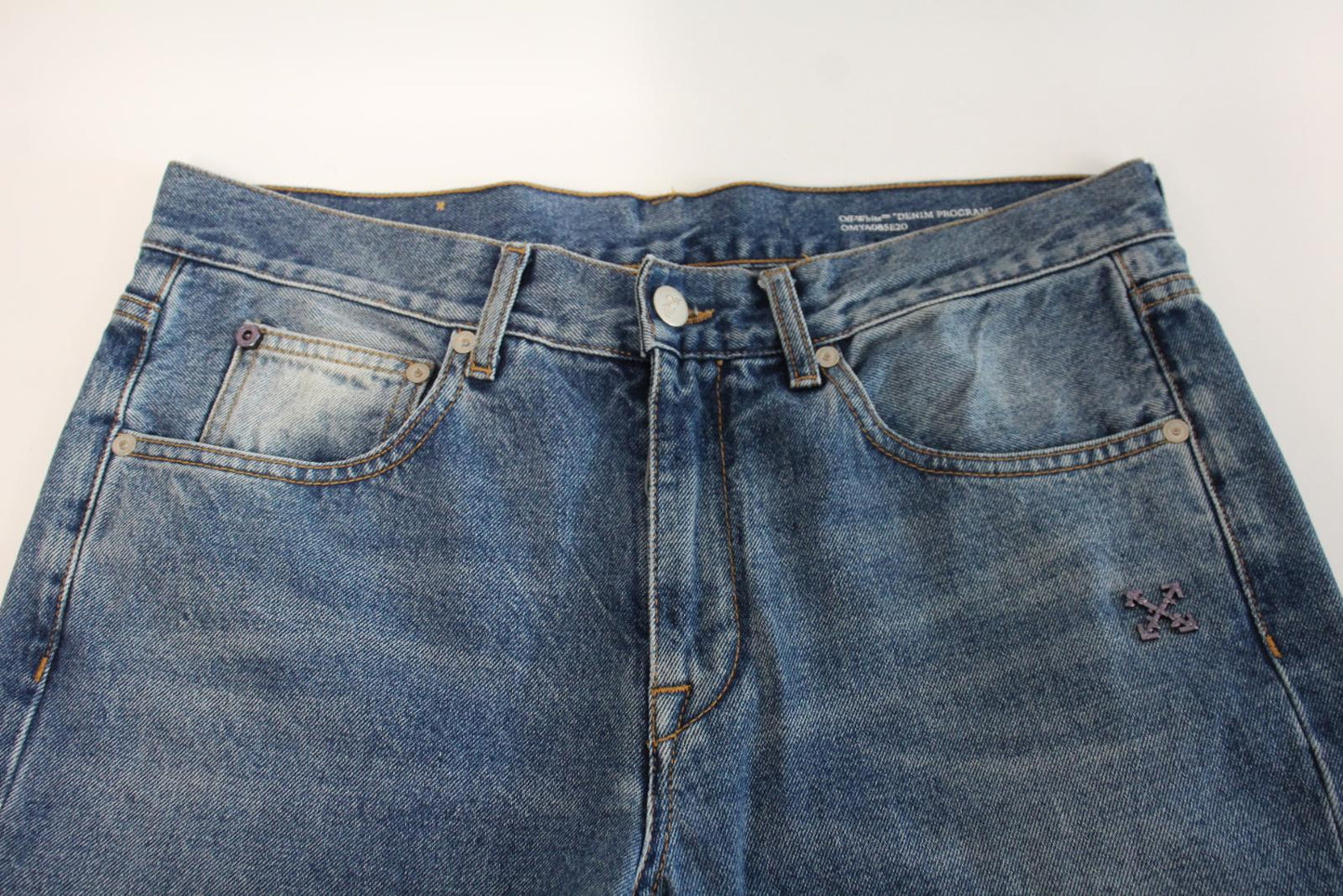 OFF-WHITE Men's Mid Blue Cotton Blend Denim Straight Leg Jeans W32 L32 NEW