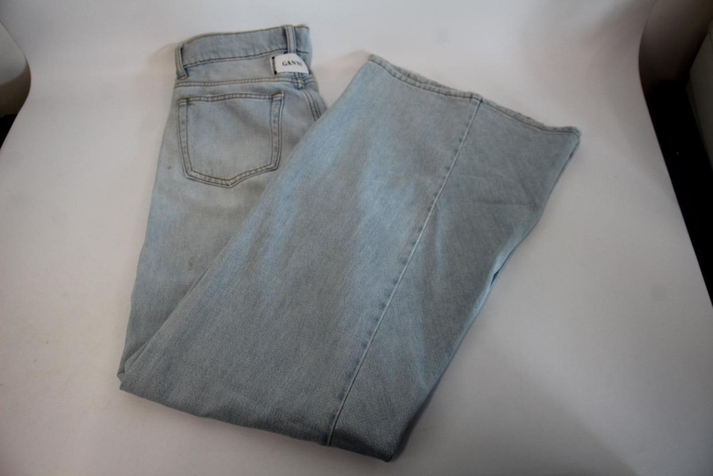 GANNI Ladies Bleached Cotton Wide Leg Sheldon Denim Jeans Size 27 W30 L32