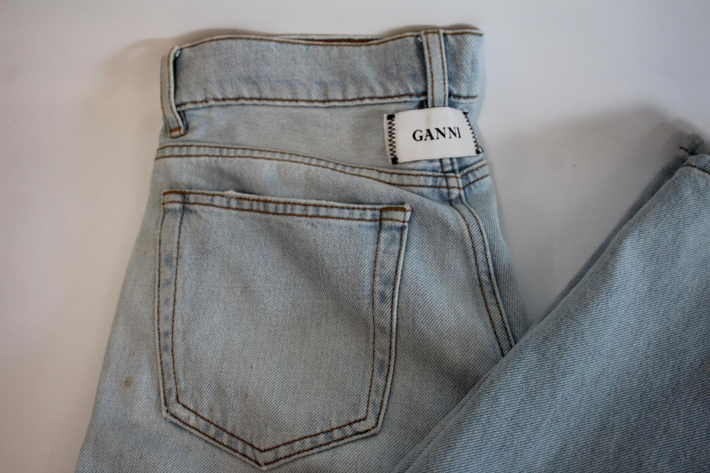 GANNI Ladies Bleached Cotton Wide Leg Sheldon Denim Jeans Size 27 W30 L32