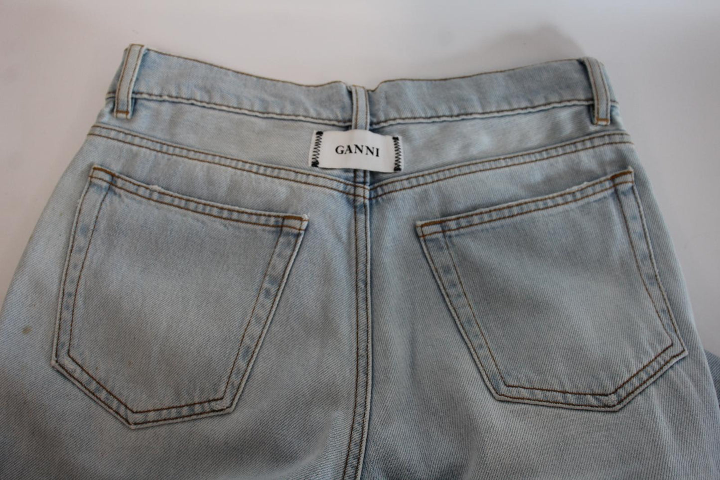 GANNI Ladies Bleached Cotton Wide Leg Sheldon Denim Jeans Size 27 W30 L32