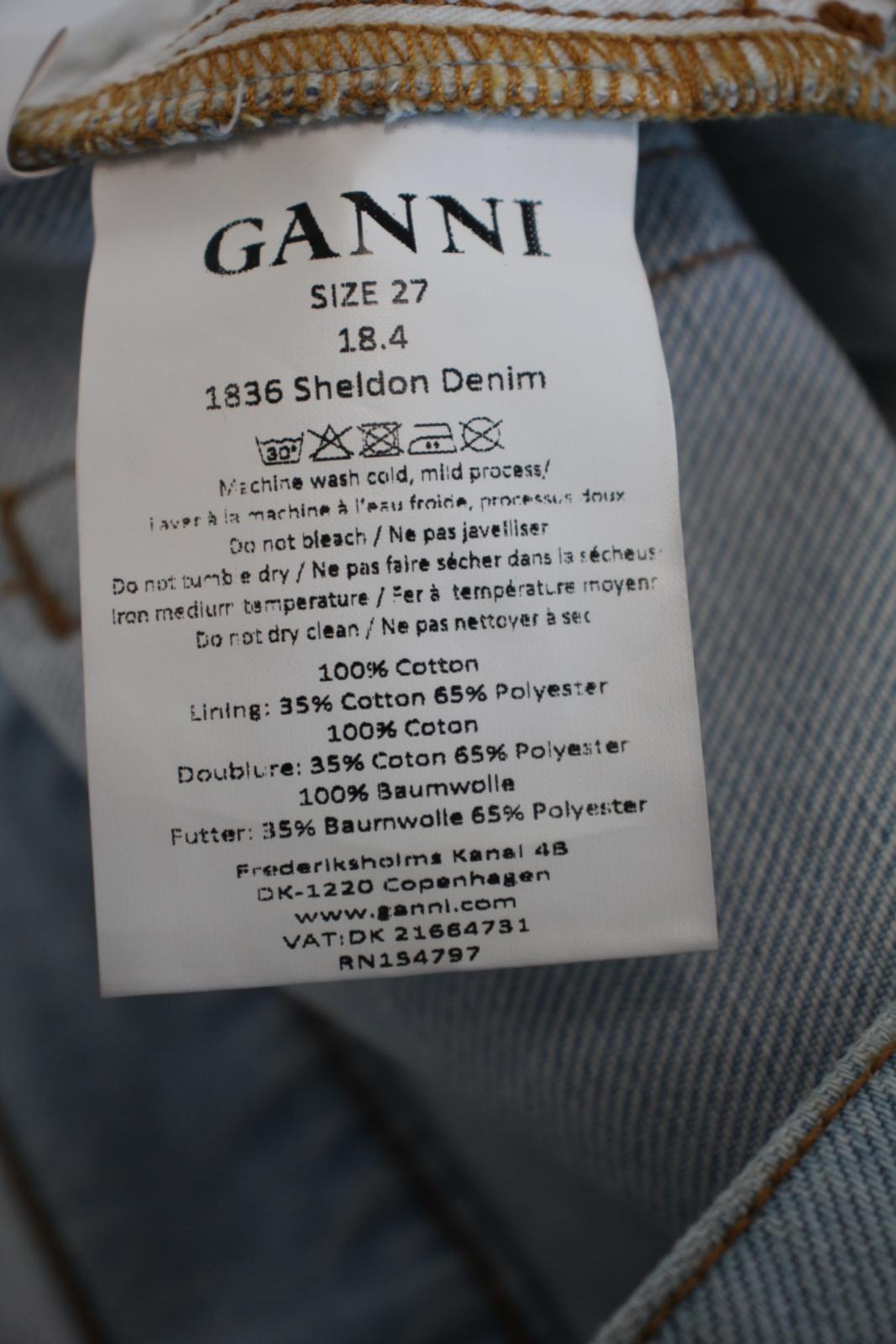 GANNI Ladies Bleached Cotton Wide Leg Sheldon Denim Jeans Size 27 W30 L32