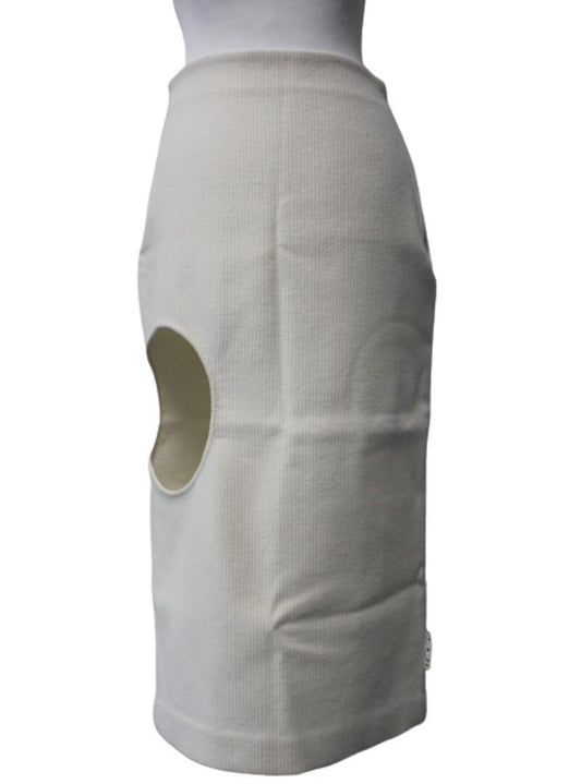 OFF-WHITE Ladies Beige Wool Blend Ribbed Cut-Out Midi Skirt IT40 UK8 NEW