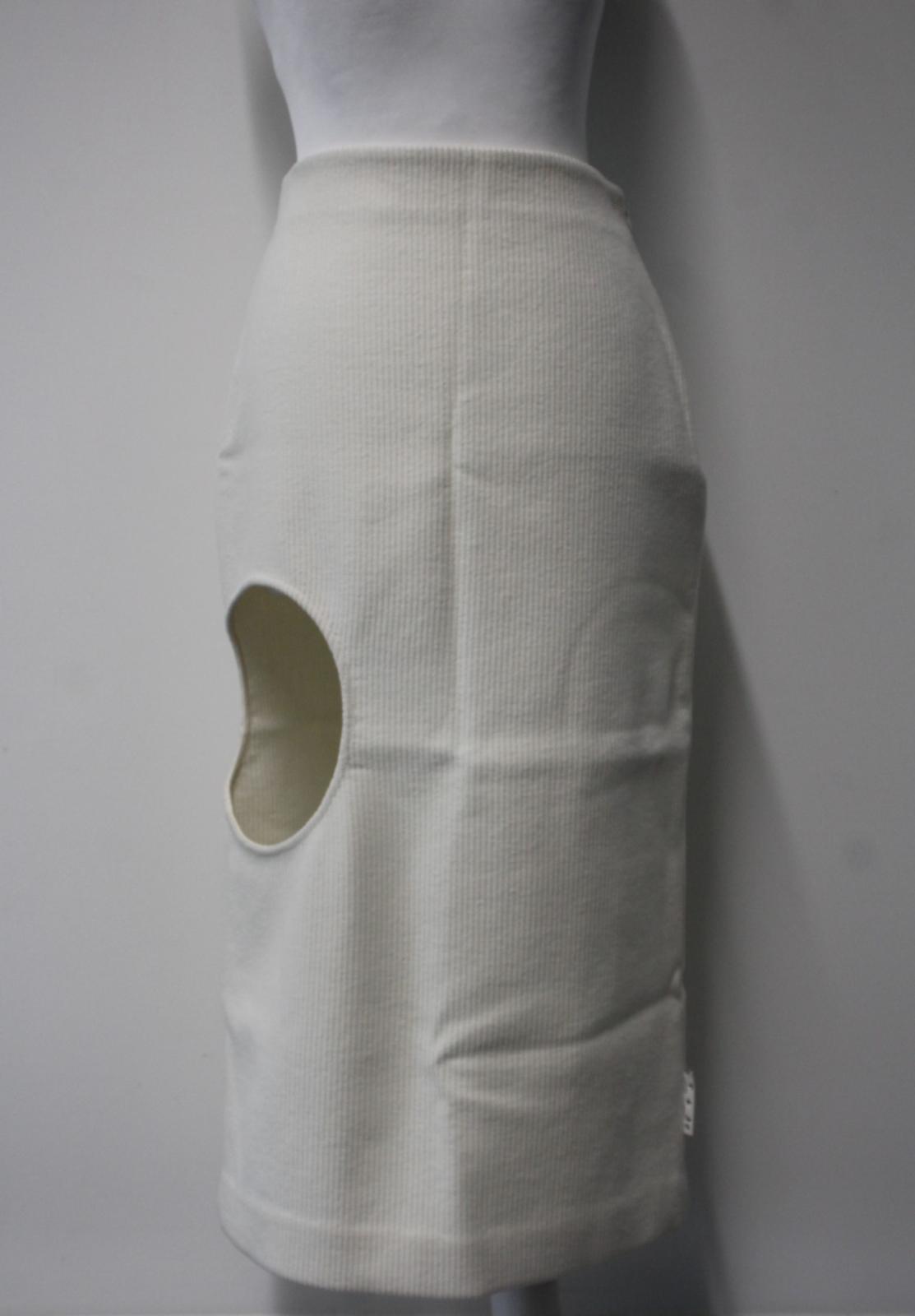 OFF-WHITE Ladies Beige Wool Blend Ribbed Cut-Out Midi Skirt IT40 UK8 NEW