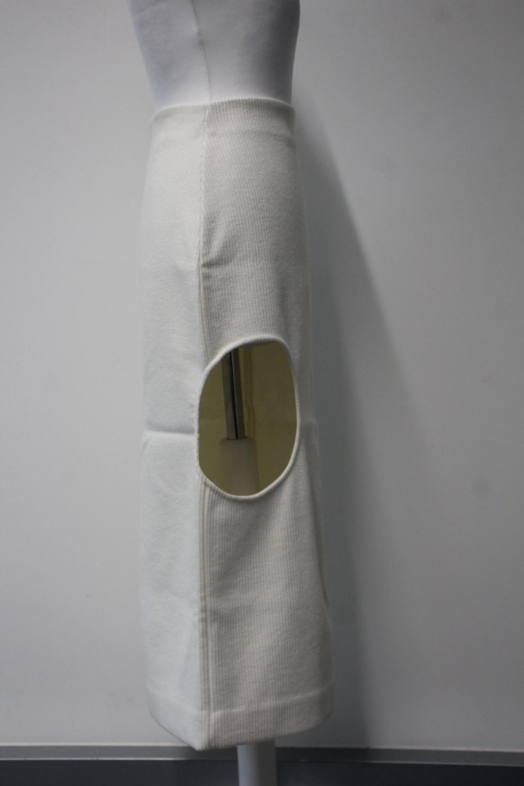 OFF-WHITE Ladies Beige Wool Blend Ribbed Cut-Out Midi Skirt IT40 UK8 NEW