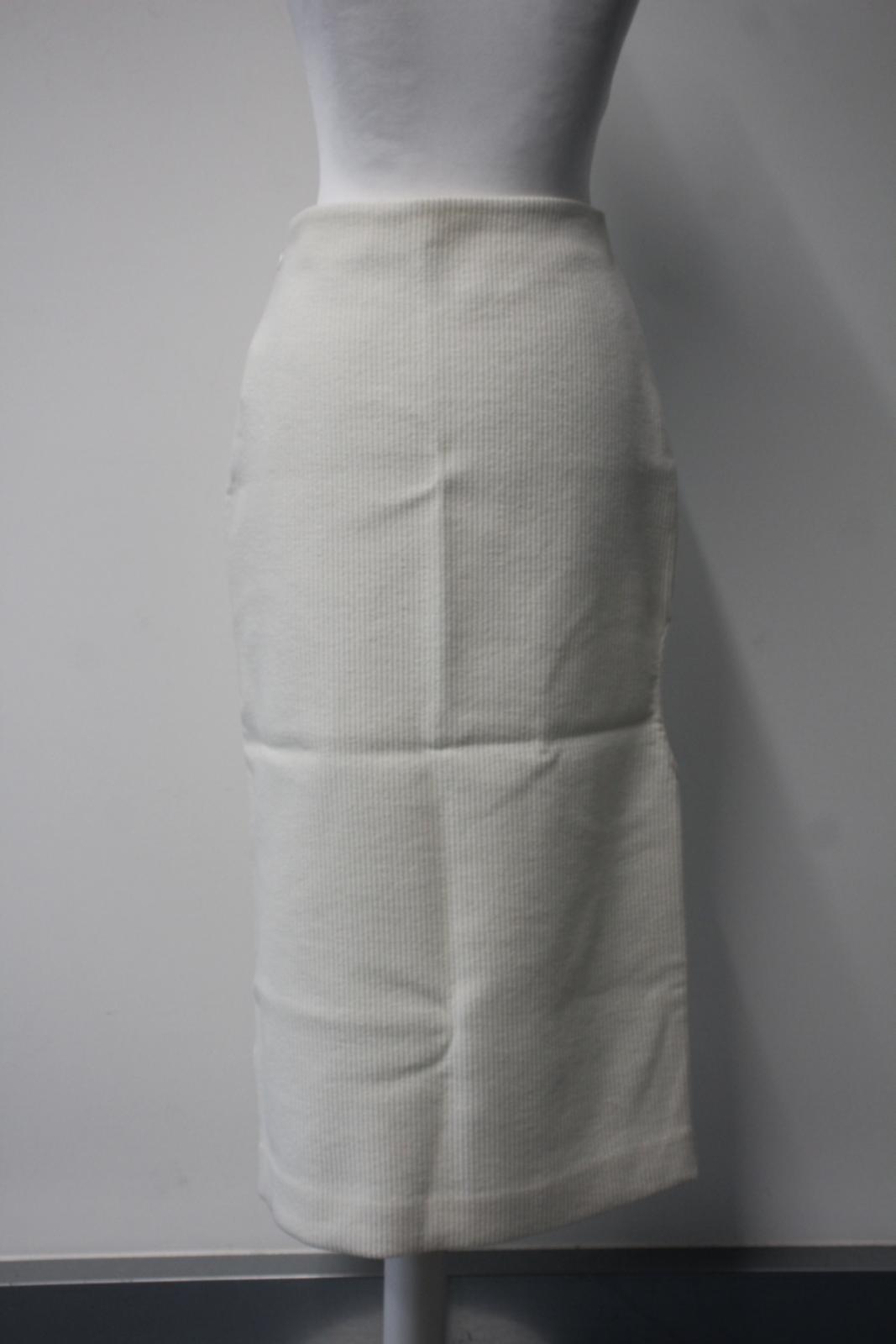 OFF-WHITE Ladies Beige Wool Blend Ribbed Cut-Out Midi Skirt IT40 UK8 NEW