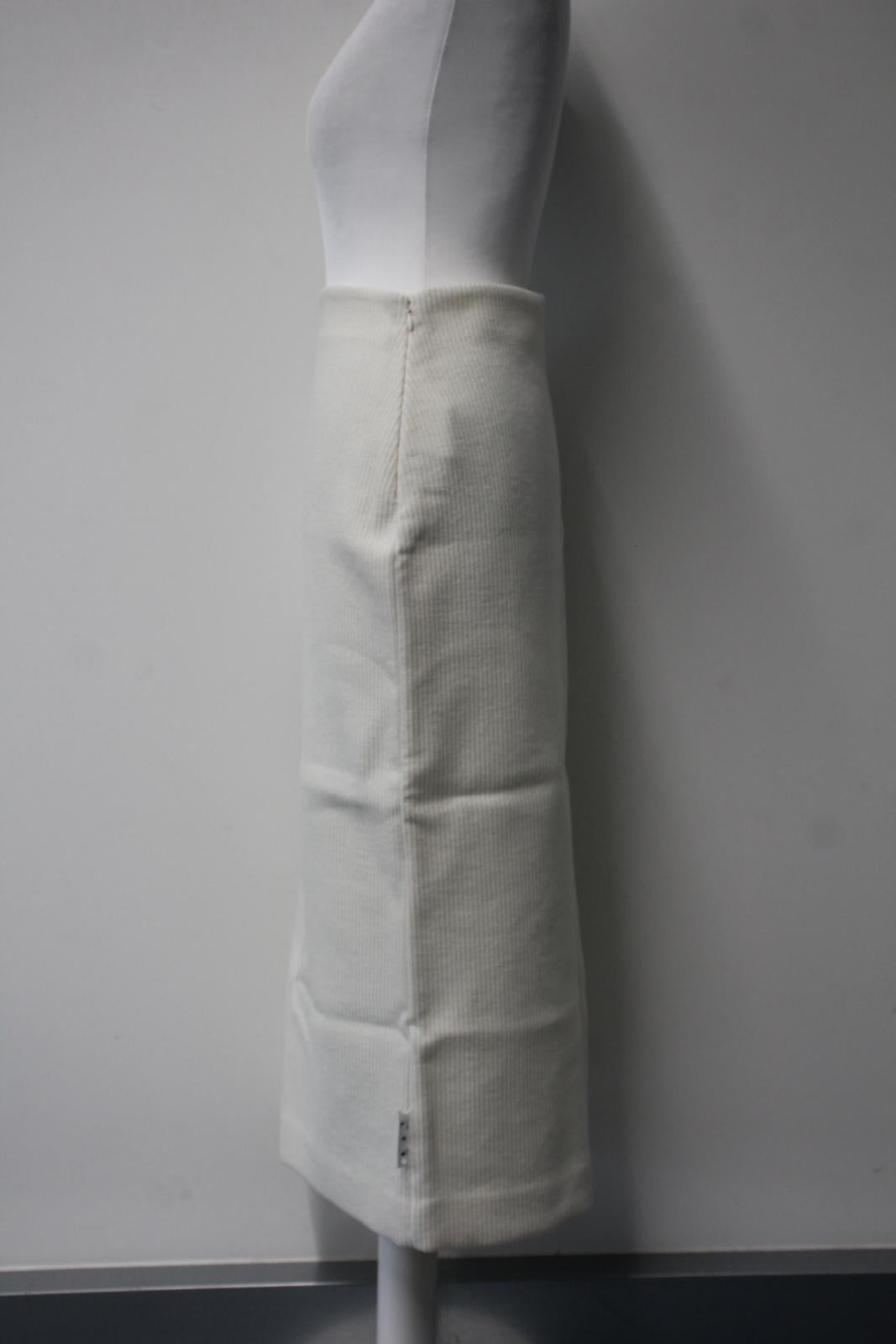 OFF-WHITE Ladies Beige Wool Blend Ribbed Cut-Out Midi Skirt IT40 UK8 NEW
