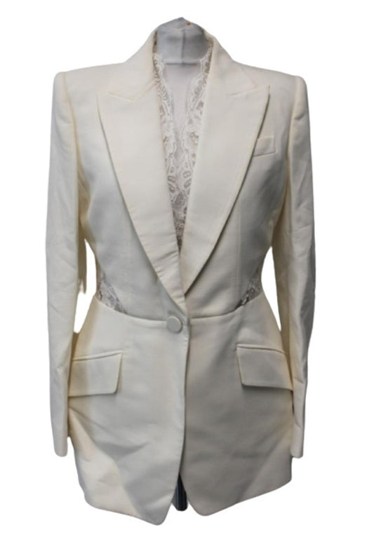 ALEXANDER MCQUEEN Ladies Wool Silk Blend Floral Lace Jacket IT44 UK12 NEW