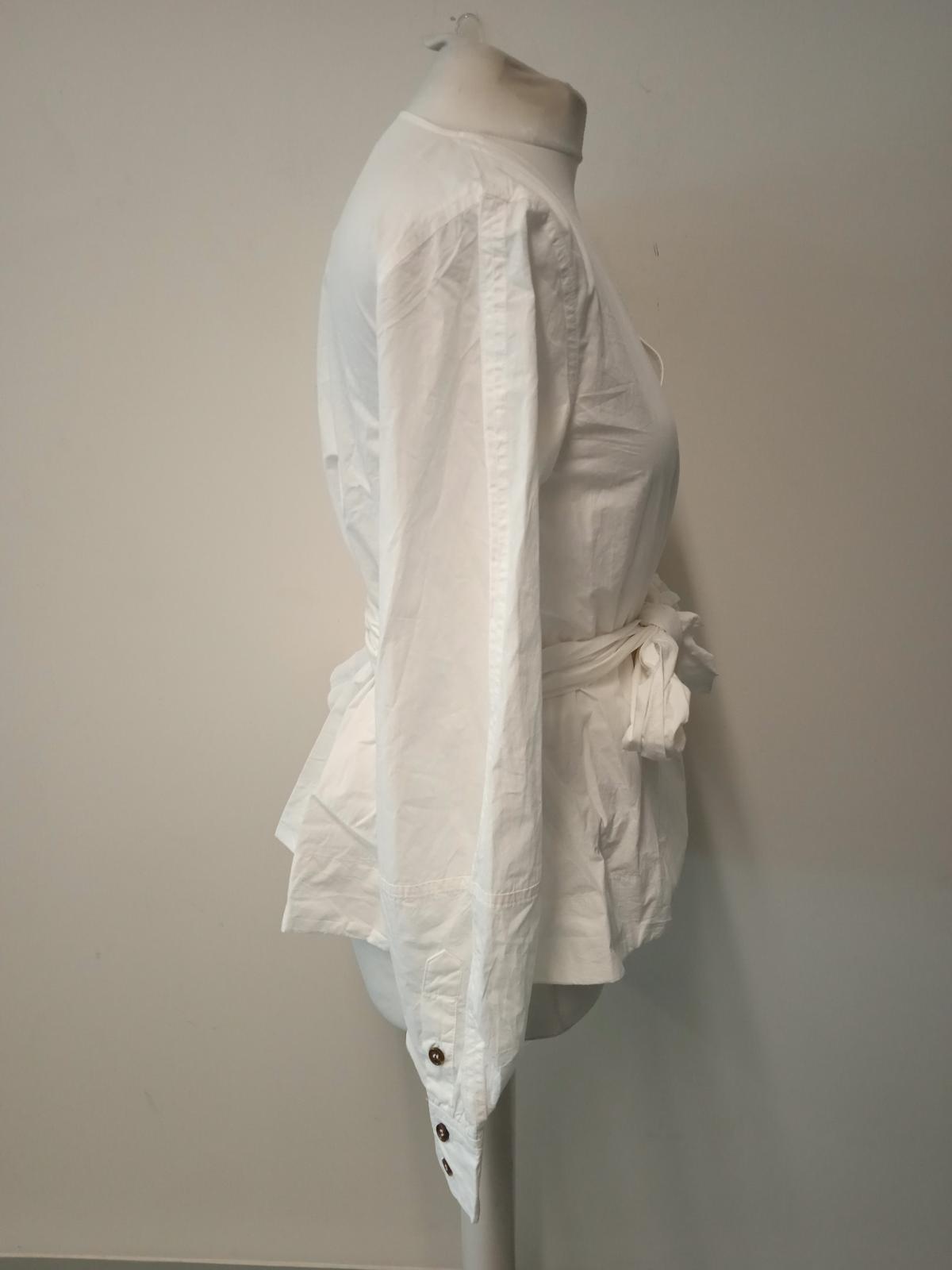 GANNI Ladies Bright White Cotton V-Neck Tie Waist Blouse Size FR36 UK8 NEW