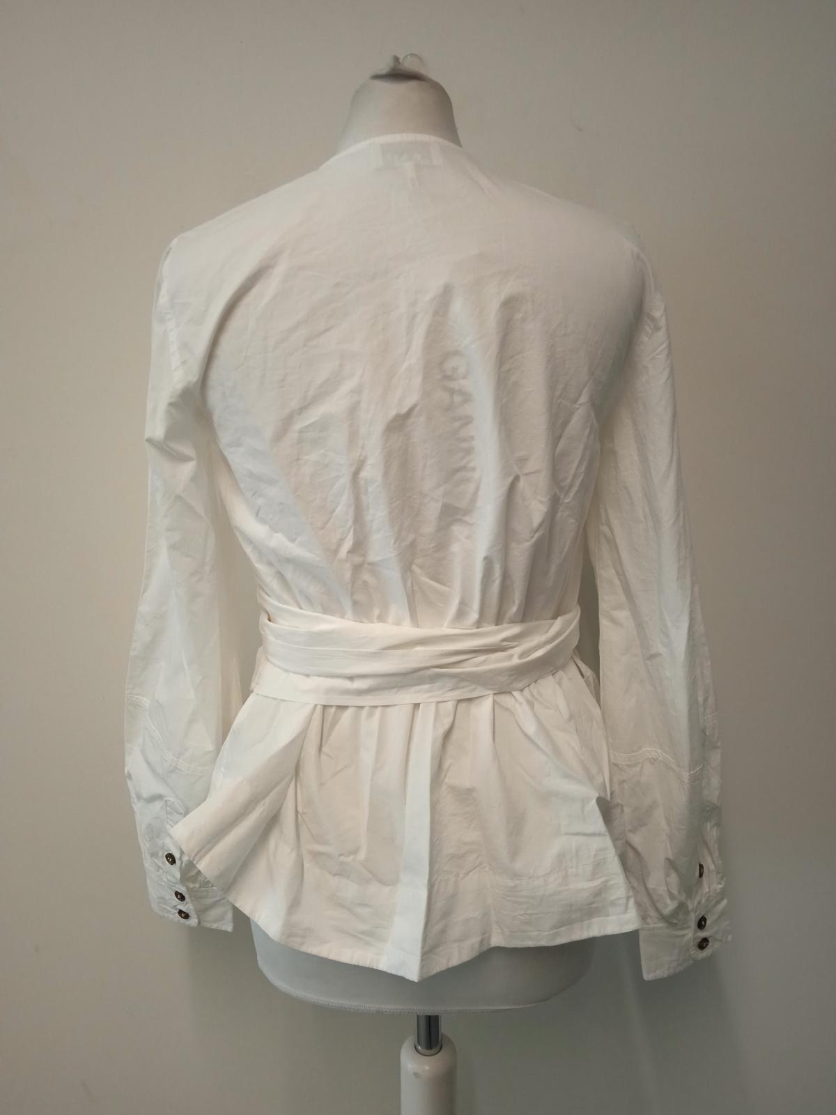 GANNI Ladies Bright White Cotton V-Neck Tie Waist Blouse Size FR36 UK8 NEW
