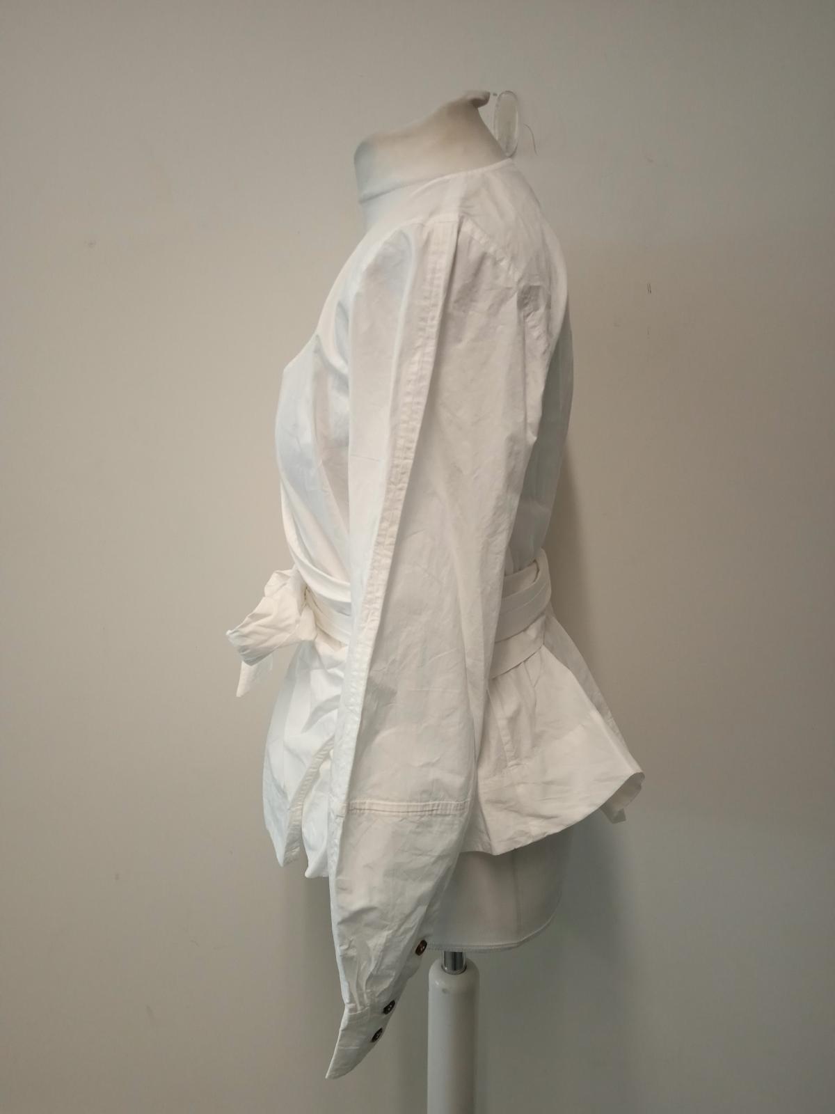 GANNI Ladies Bright White Cotton V-Neck Tie Waist Blouse Size FR36 UK8 NEW