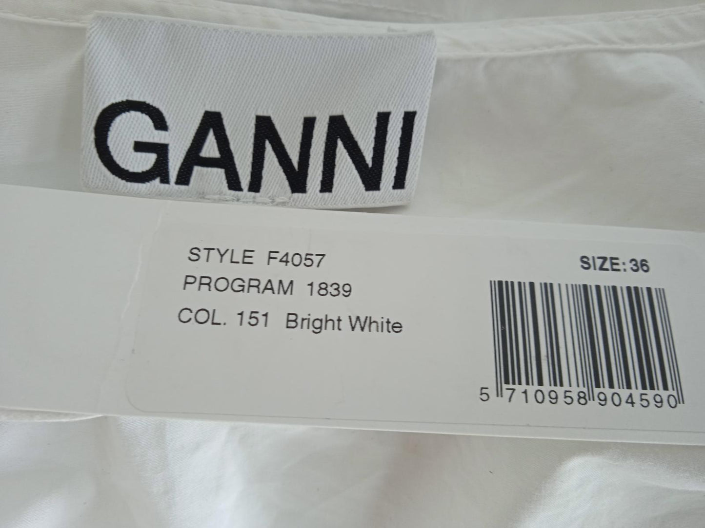 GANNI Ladies Bright White Cotton V-Neck Tie Waist Blouse Size FR36 UK8 NEW