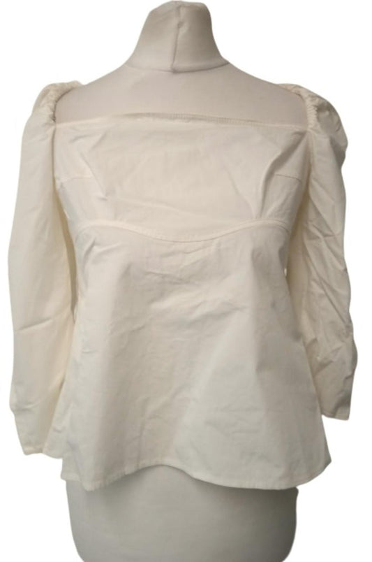 REJINA PYO Ladies White Cotton Puff Sleeve Anita Blouse Top Size UK8 NEW