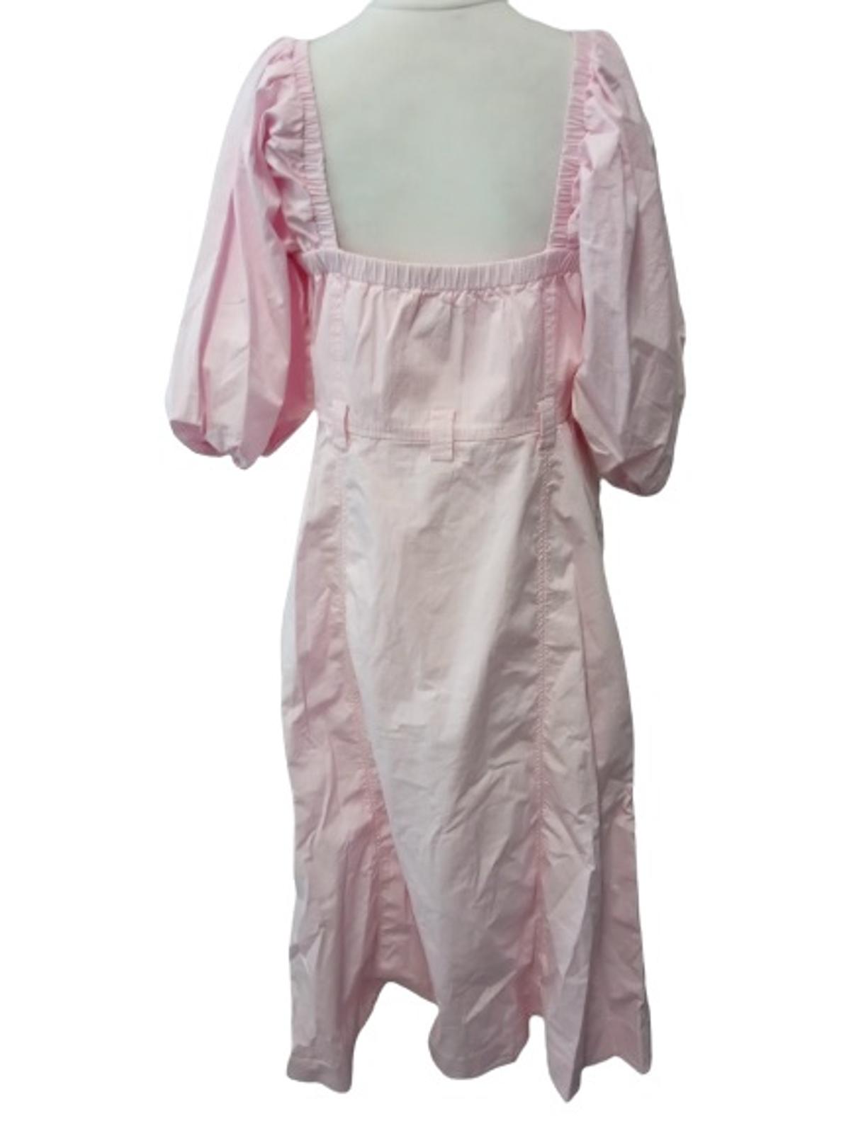 GANNI Ladies Pink Cotton Short Sleeve Sqaure Neck Maxi Dress Size UK L NEW