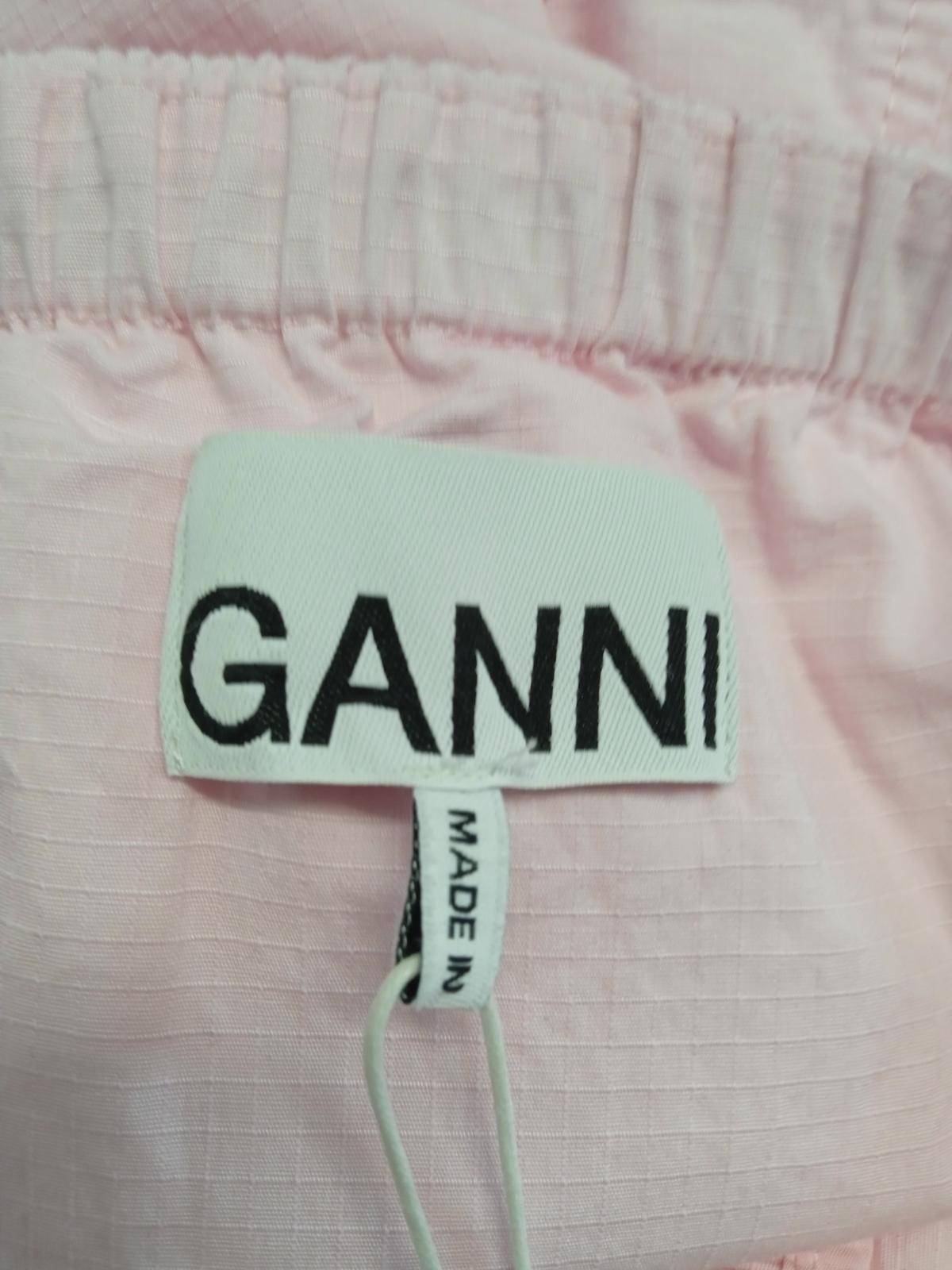 GANNI Ladies Pink Cotton Short Sleeve Sqaure Neck Maxi Dress Size UK L NEW