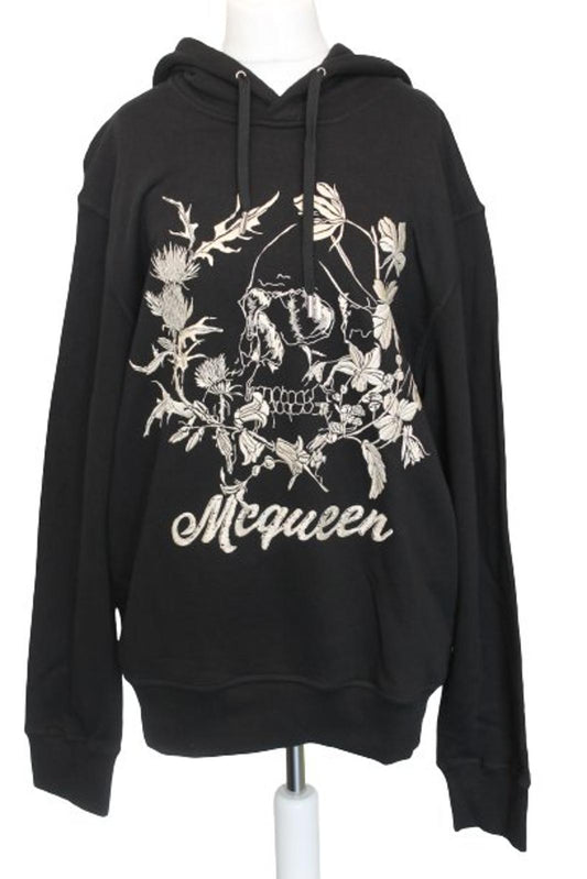ALEXANDER MCQUEEN Ladies Black Cotton Embroidered Hoodie XL BNWT