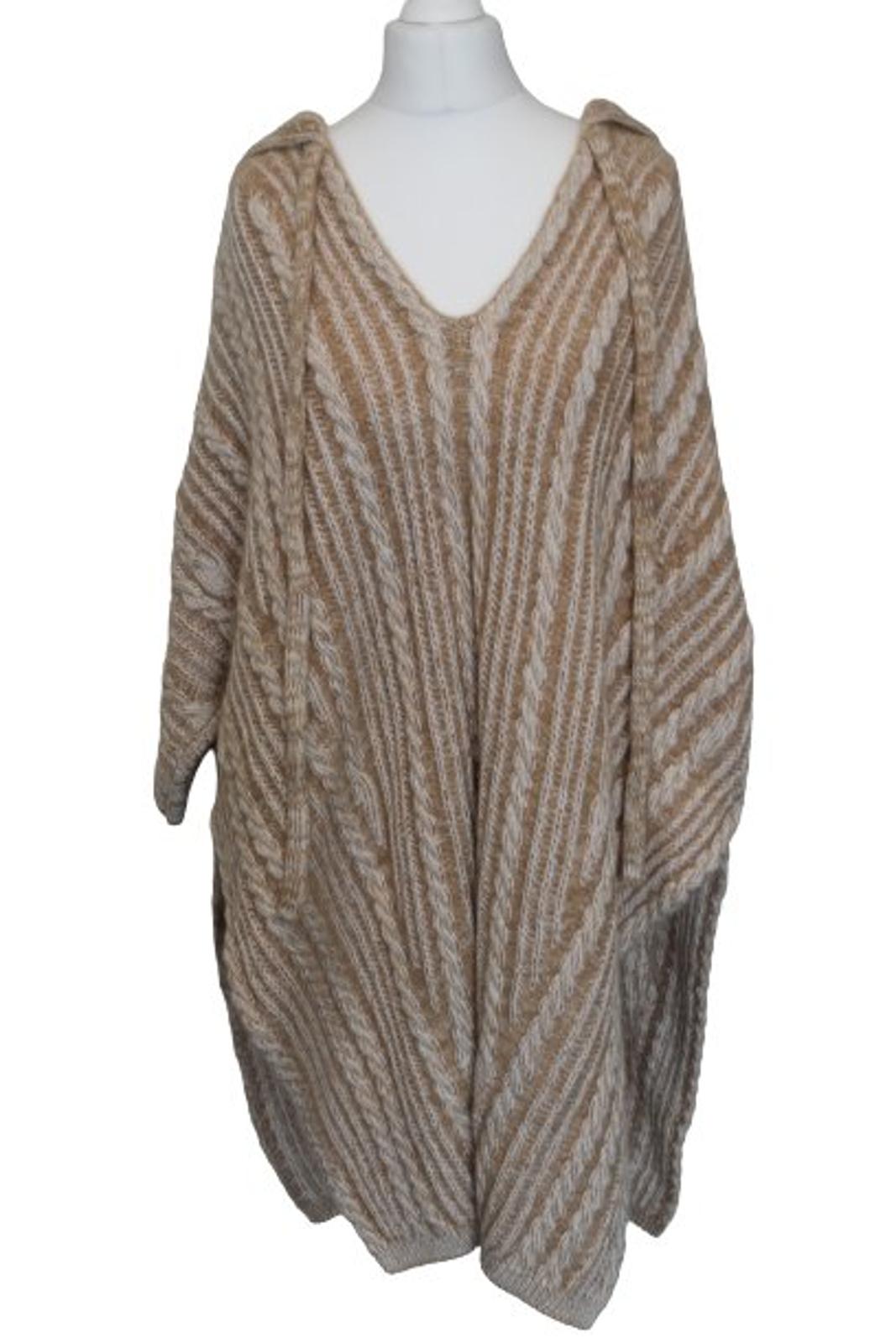 CHLOE Ladies Sandy Beige Striped Knit Poncho Hoodie Size S BNWT