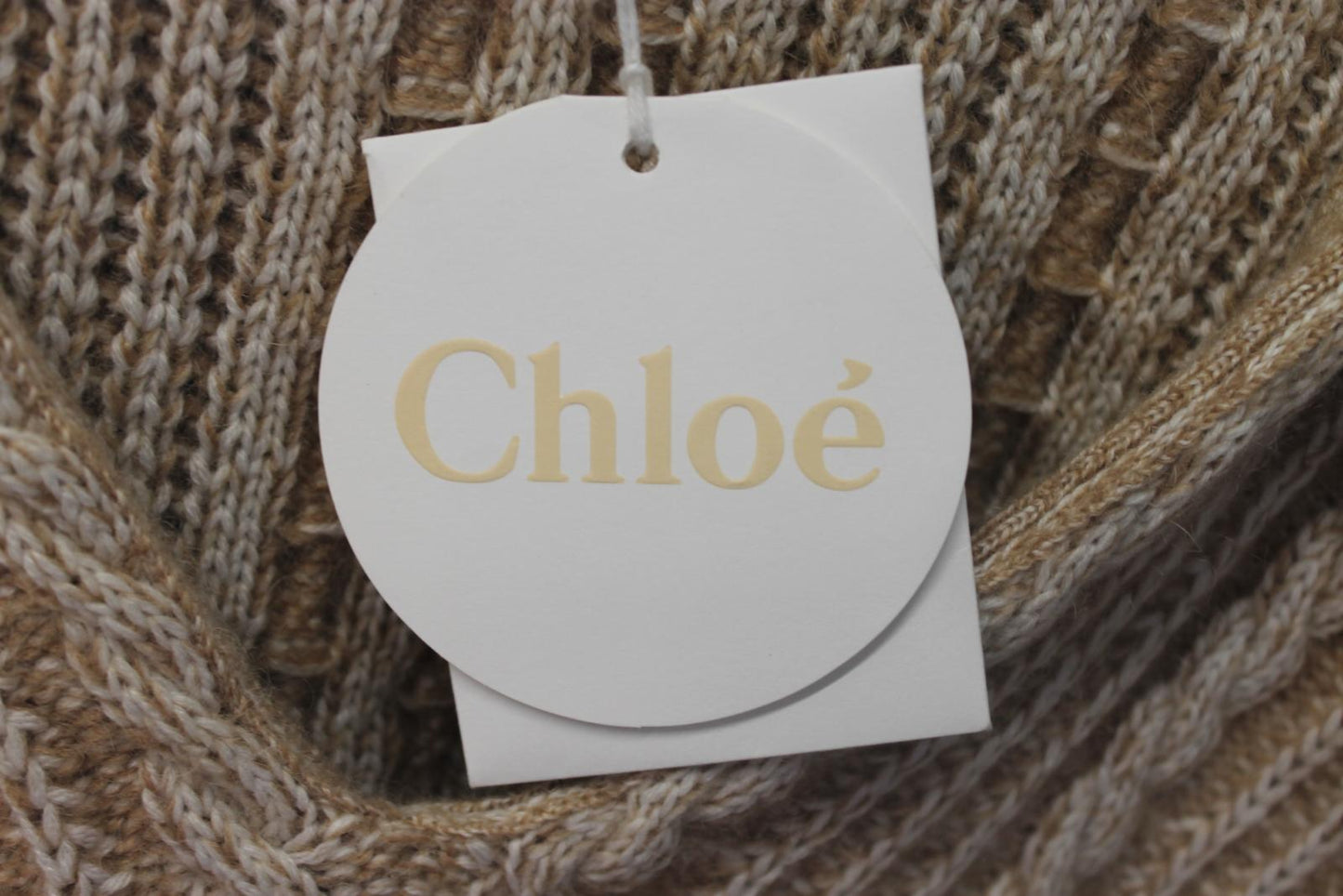 CHLOE Ladies Sandy Beige Striped Knit Poncho Hoodie Size S BNWT