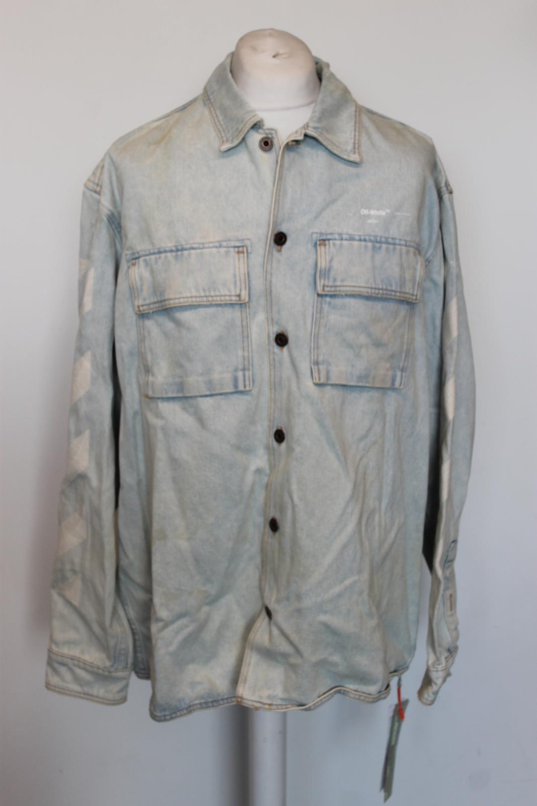 OFF-WHITE Men's Light Blue Wash Denim Jean Jacket Size L NEW