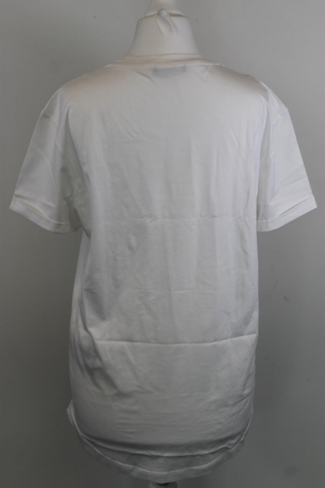 BALMAIN Ladies White Cotton Short Sleeve Logo Print T-Shirt Size S NEW