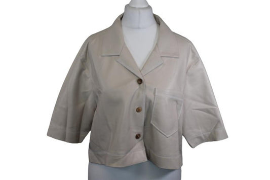 NANUSHKA Ladies Beige Vegan Leather Cropped Camp Shirt Jacket Size XS BNWT