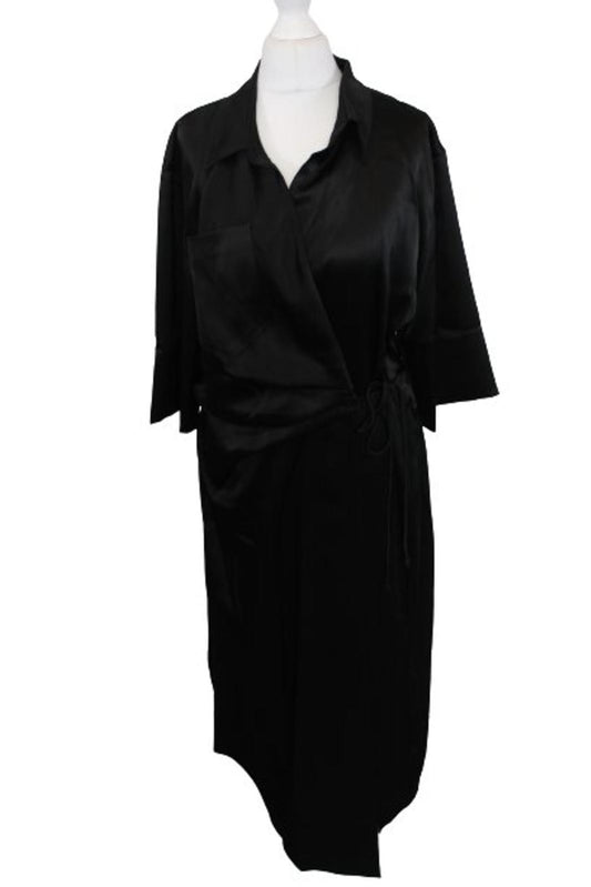 NANUSHKA Ladies Black Satin Draped Front Shirt Dress Size M BNWT
