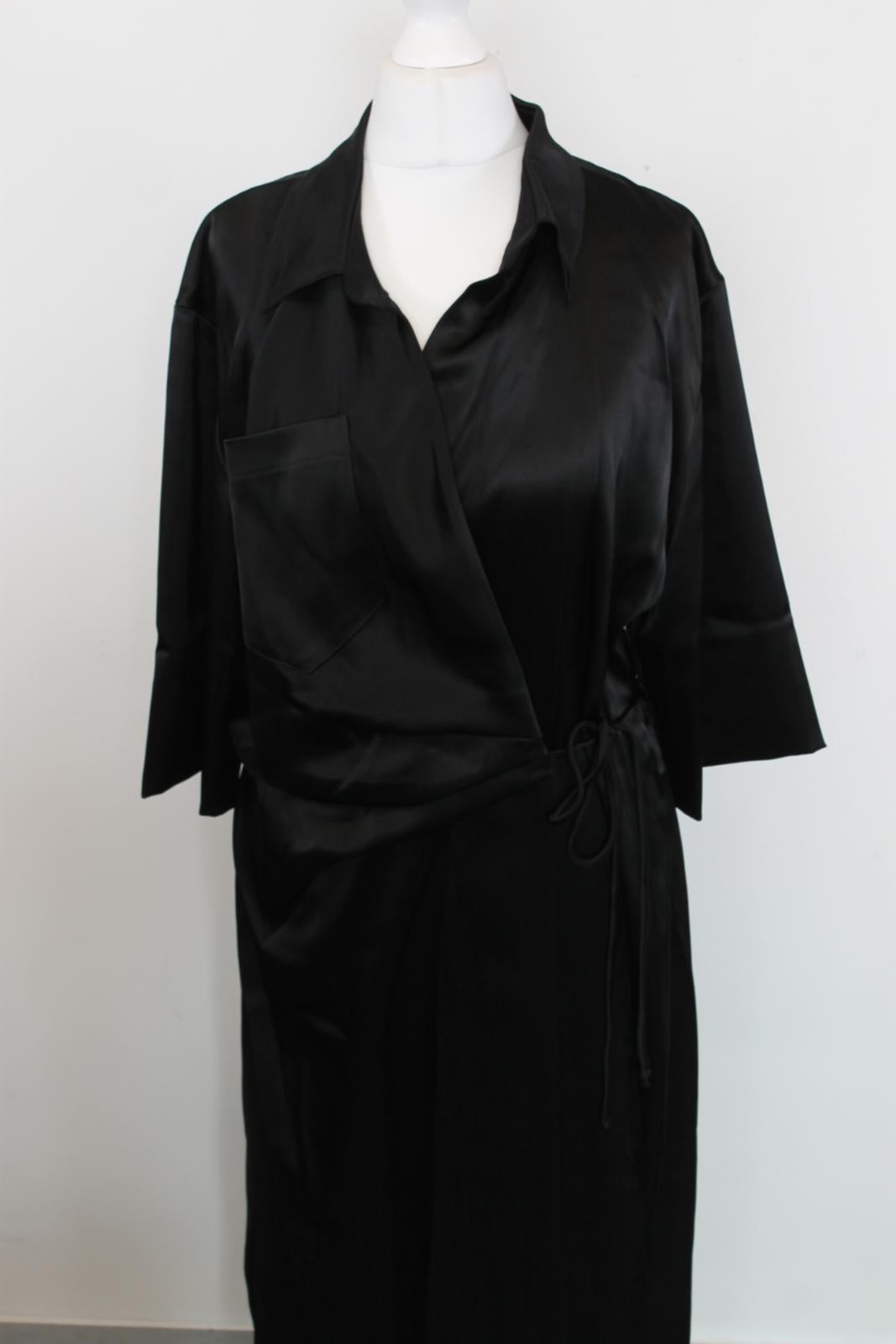 NANUSHKA Ladies Black Satin Draped Front Shirt Dress Size M BNWT