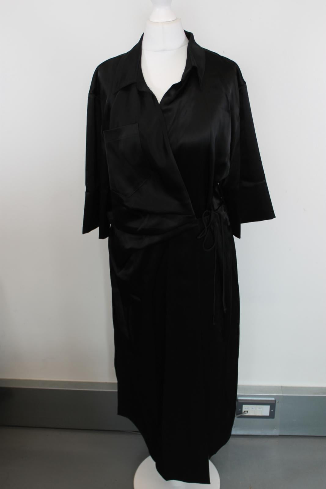 NANUSHKA Ladies Black Satin Draped Front Shirt Dress Size M BNWT