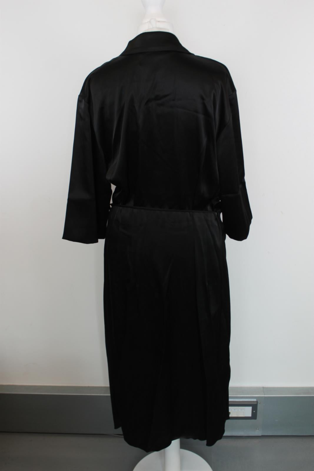 NANUSHKA Ladies Black Satin Draped Front Shirt Dress Size L BNWT