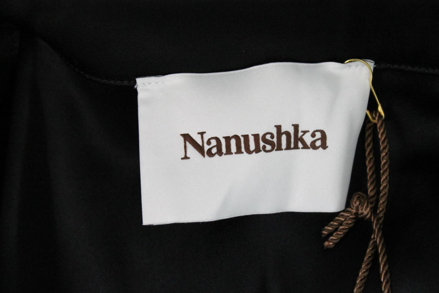 NANUSHKA Ladies Black Satin Draped Front Shirt Dress Size L BNWT