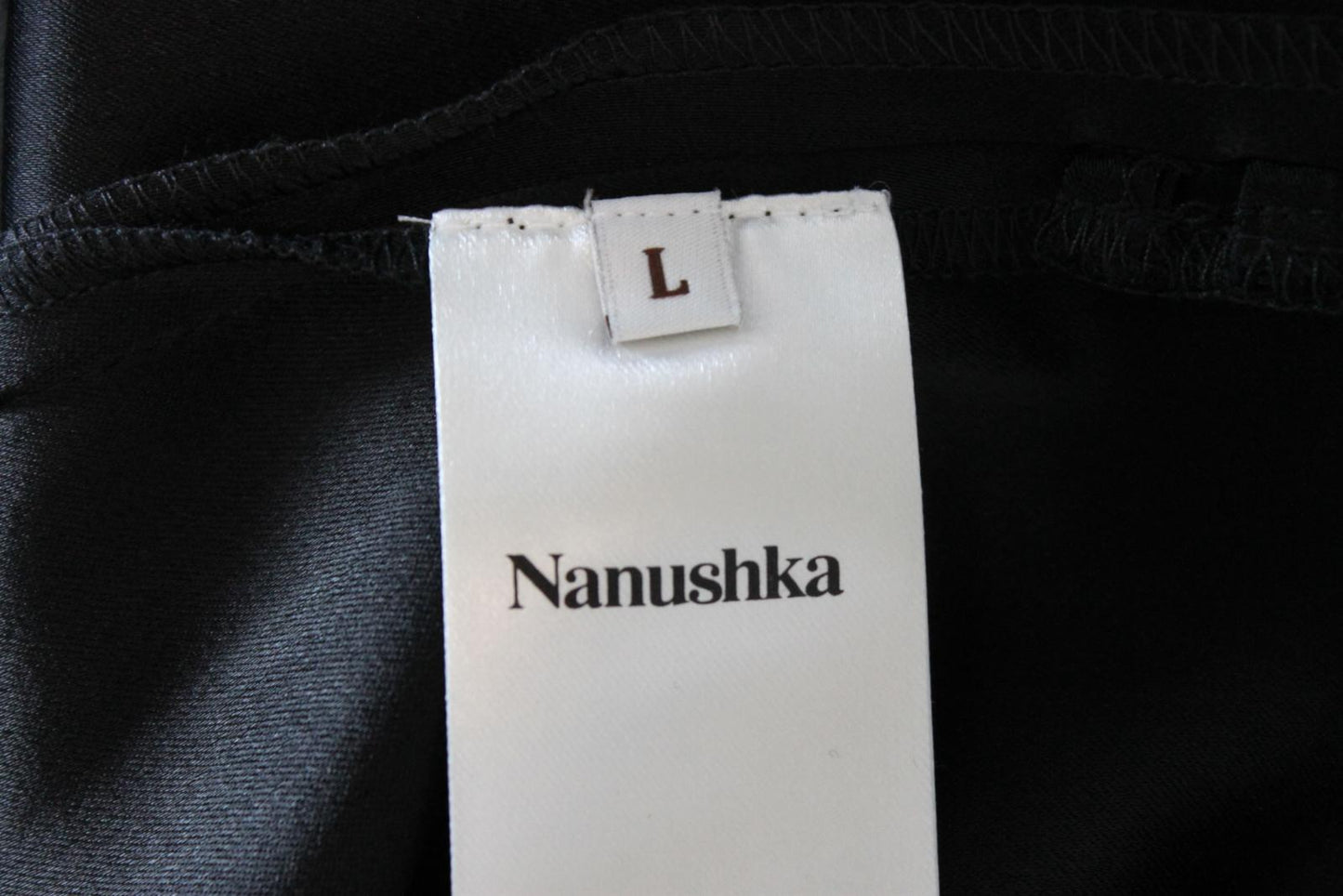 NANUSHKA Ladies Black Satin Draped Front Shirt Dress Size L BNWT