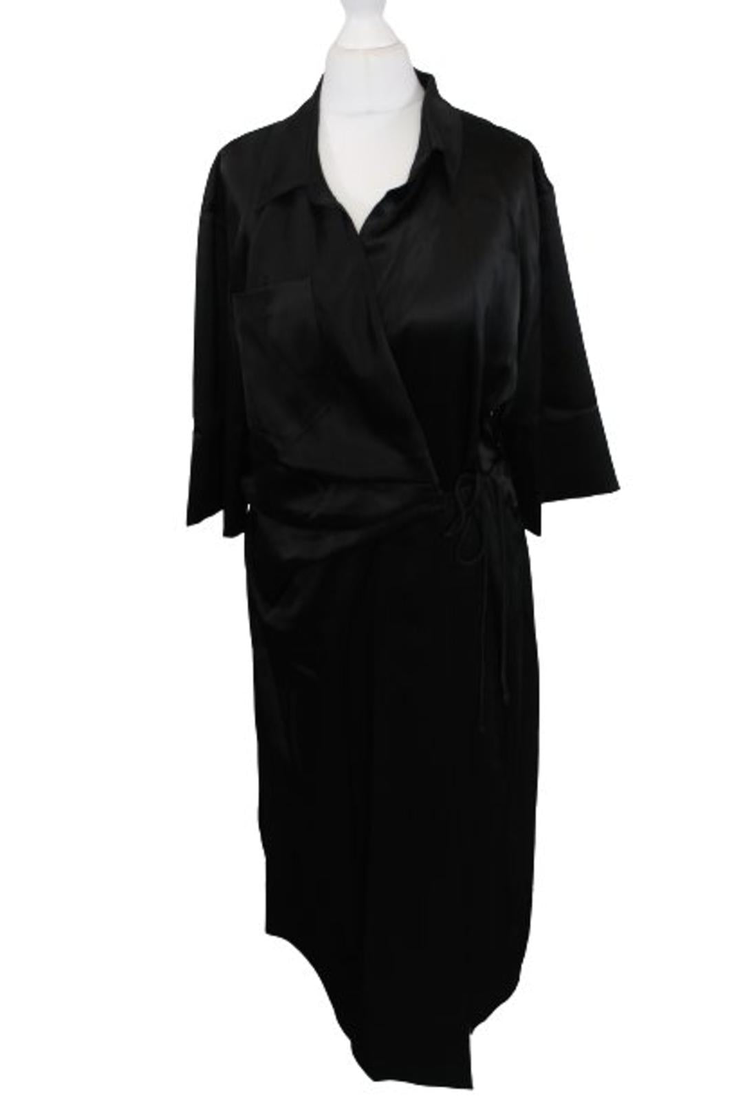 NANUSHKA Ladies Black Satin Draped Front Shirt Dress Size XS BNWT
