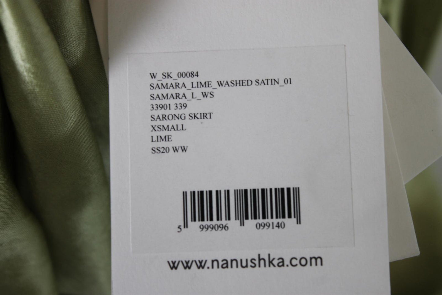 NANUSHKA Ladies Lime Green Satin Sarong Skirt Dress Size XS BNWT