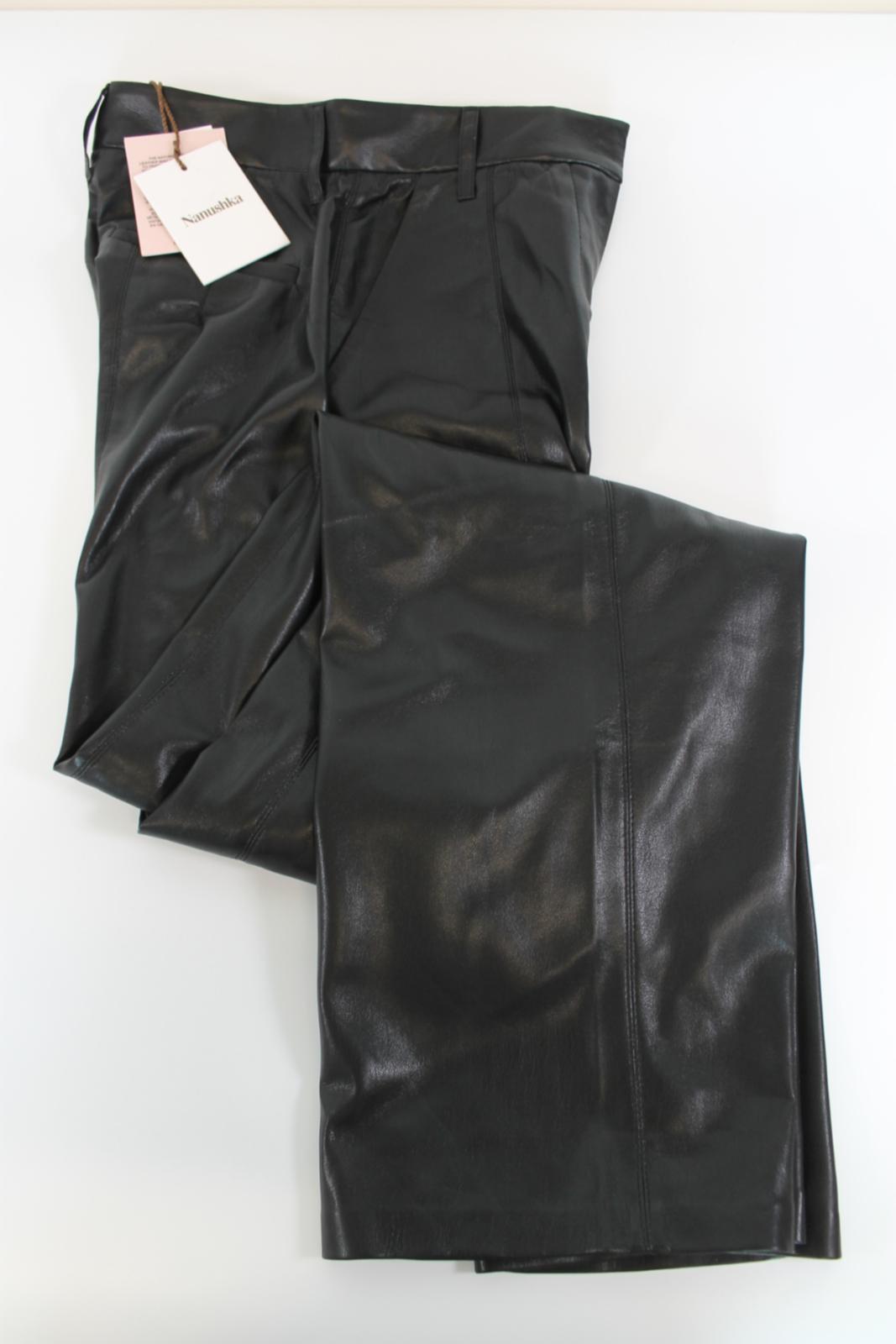 NANUSHKA Ladies Black Vegan Leather Maxi Tailored Wide-Leg Trousers XS BNWT