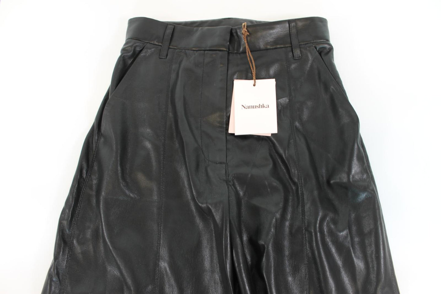 NANUSHKA Ladies Black Vegan Leather Maxi Tailored Wide-Leg Trousers XS BNWT