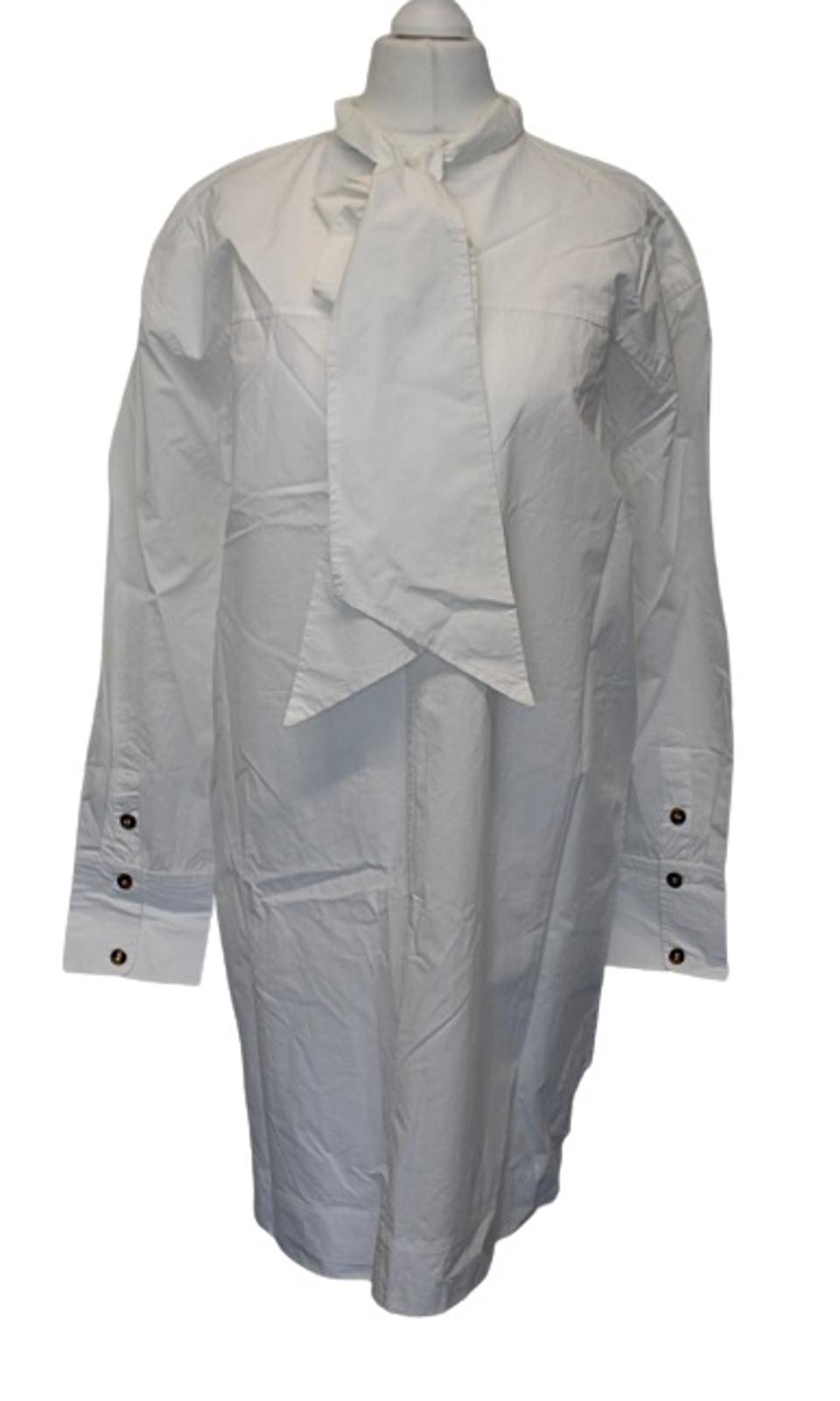 GANNI Ladies F5601 White Cotton Tie Detail Mini Shirt Dress EU36 UK8 NEW