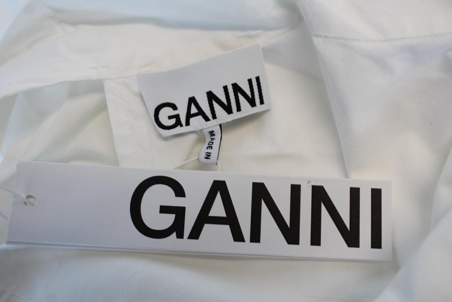 GANNI Ladies F5601 White Cotton Tie Detail Mini Shirt Dress EU36 UK8 NEW