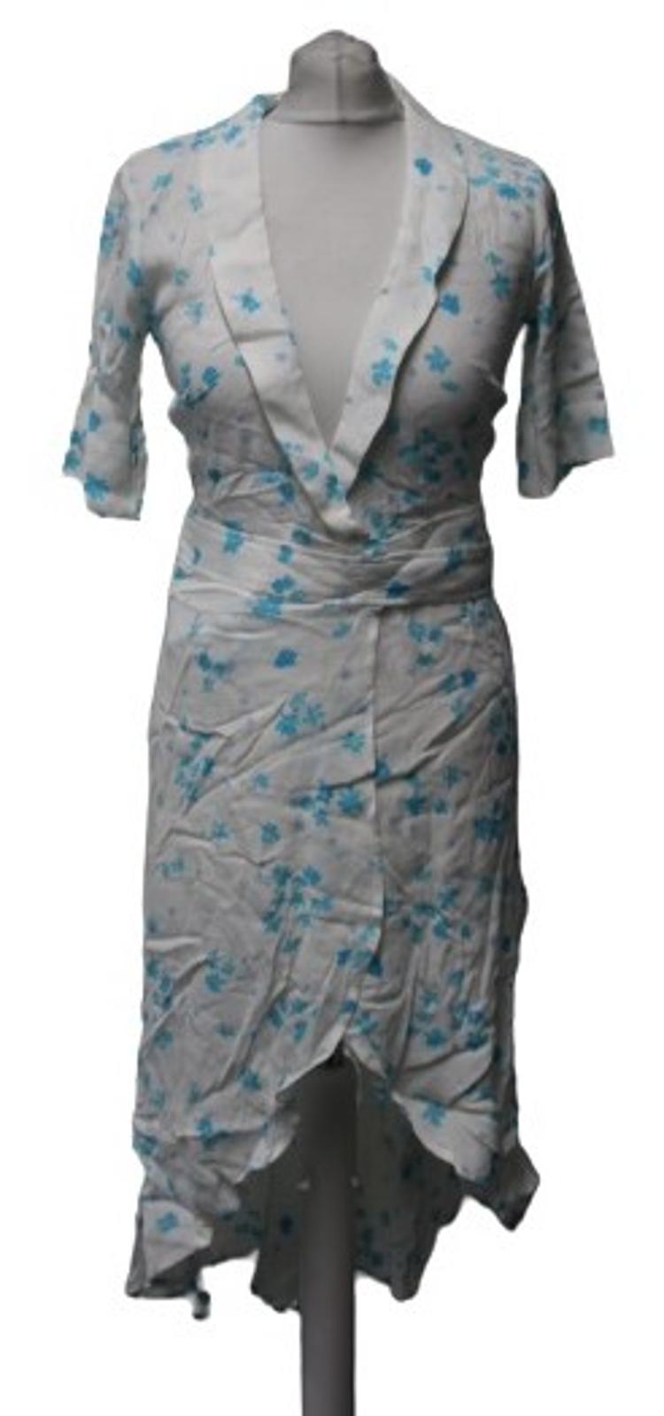 GANNI Ladies White & Blue Floral Print Belted Midi Dress Size EU32 UK4 NEW