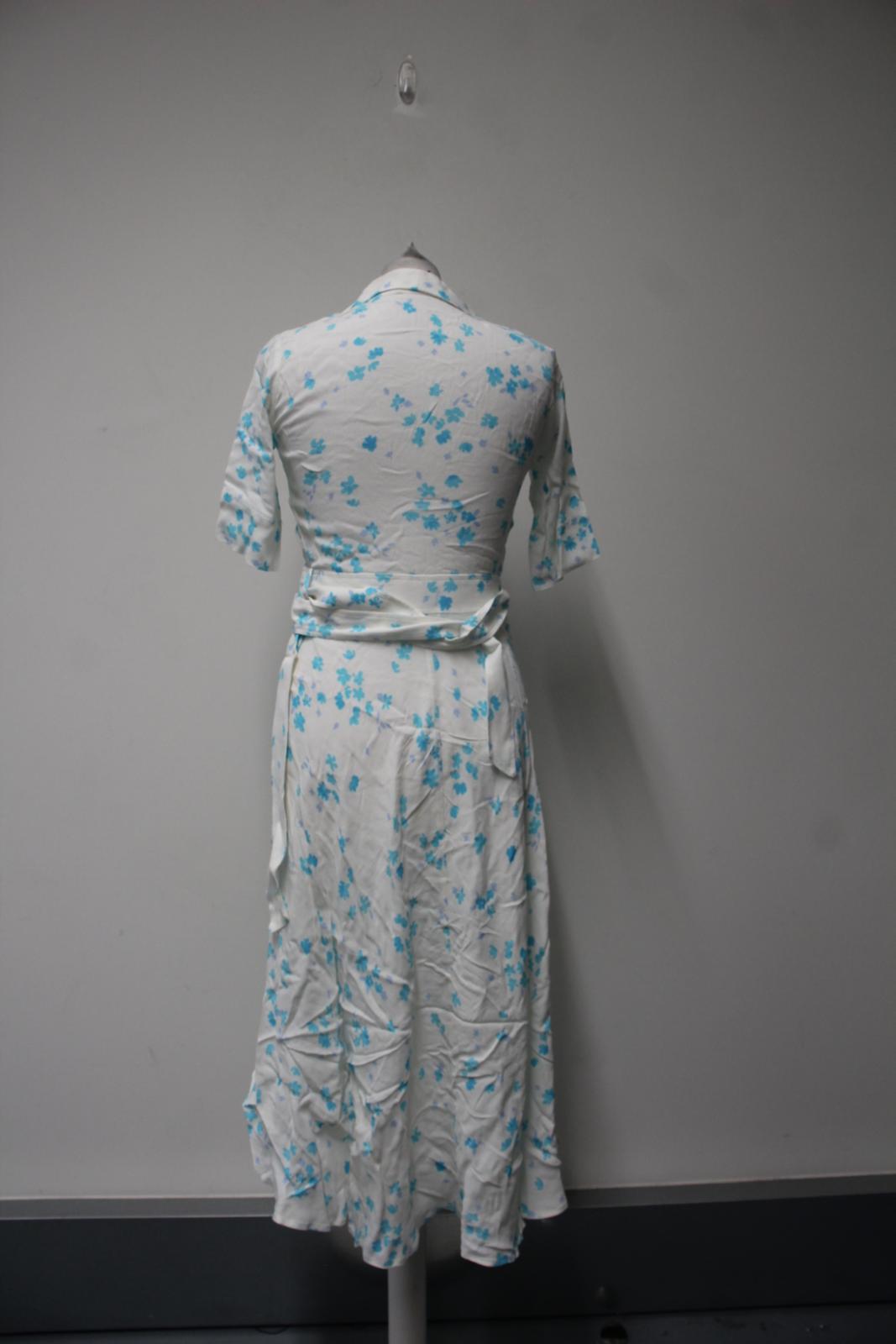 GANNI Ladies White & Blue Floral Print Belted Midi Dress Size EU32 UK4 NEW
