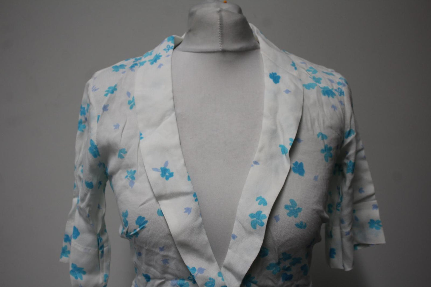 GANNI Ladies White & Blue Floral Print Belted Midi Dress Size EU34 UK6 NEW