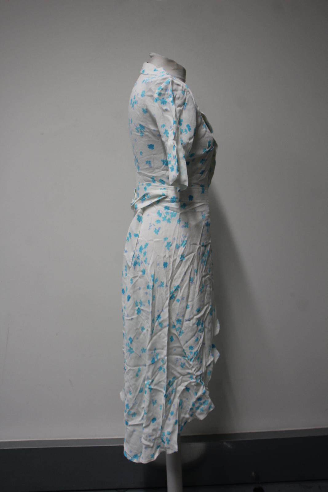 GANNI Ladies White & Blue Floral Print Belted Midi Dress Size EU34 UK6 NEW