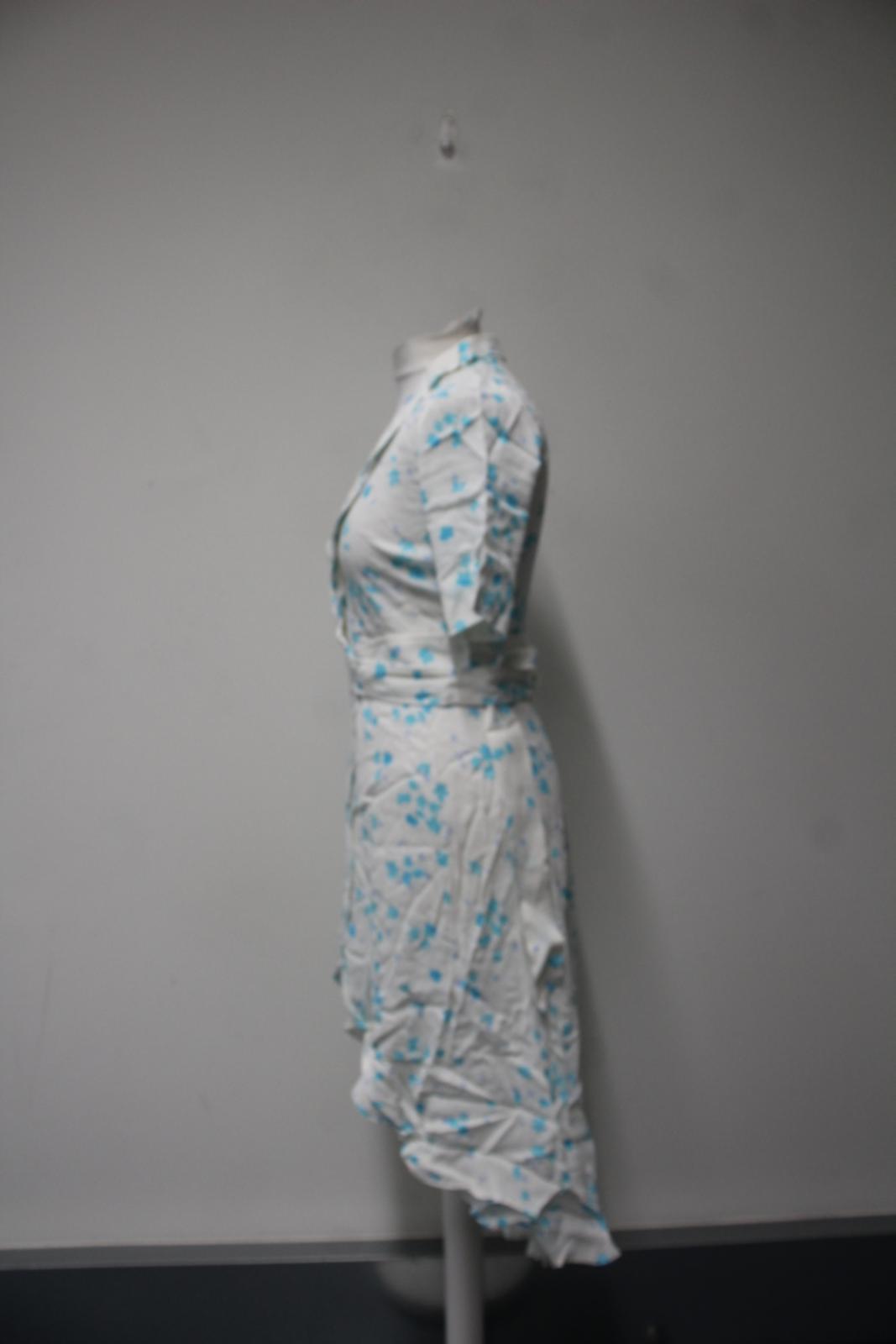 GANNI Ladies White & Blue Floral Print Belted Midi Dress Size EU34 UK6 NEW
