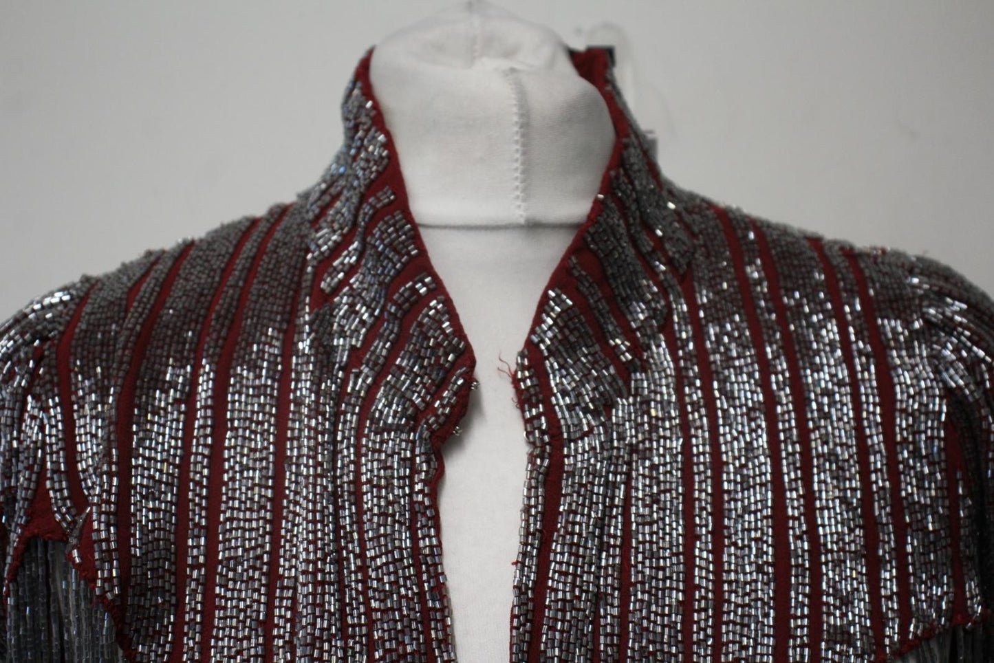 GANNI Ladies Cabernet Red Striped Humphrey Beads Cropped Top Size XS/S NEW