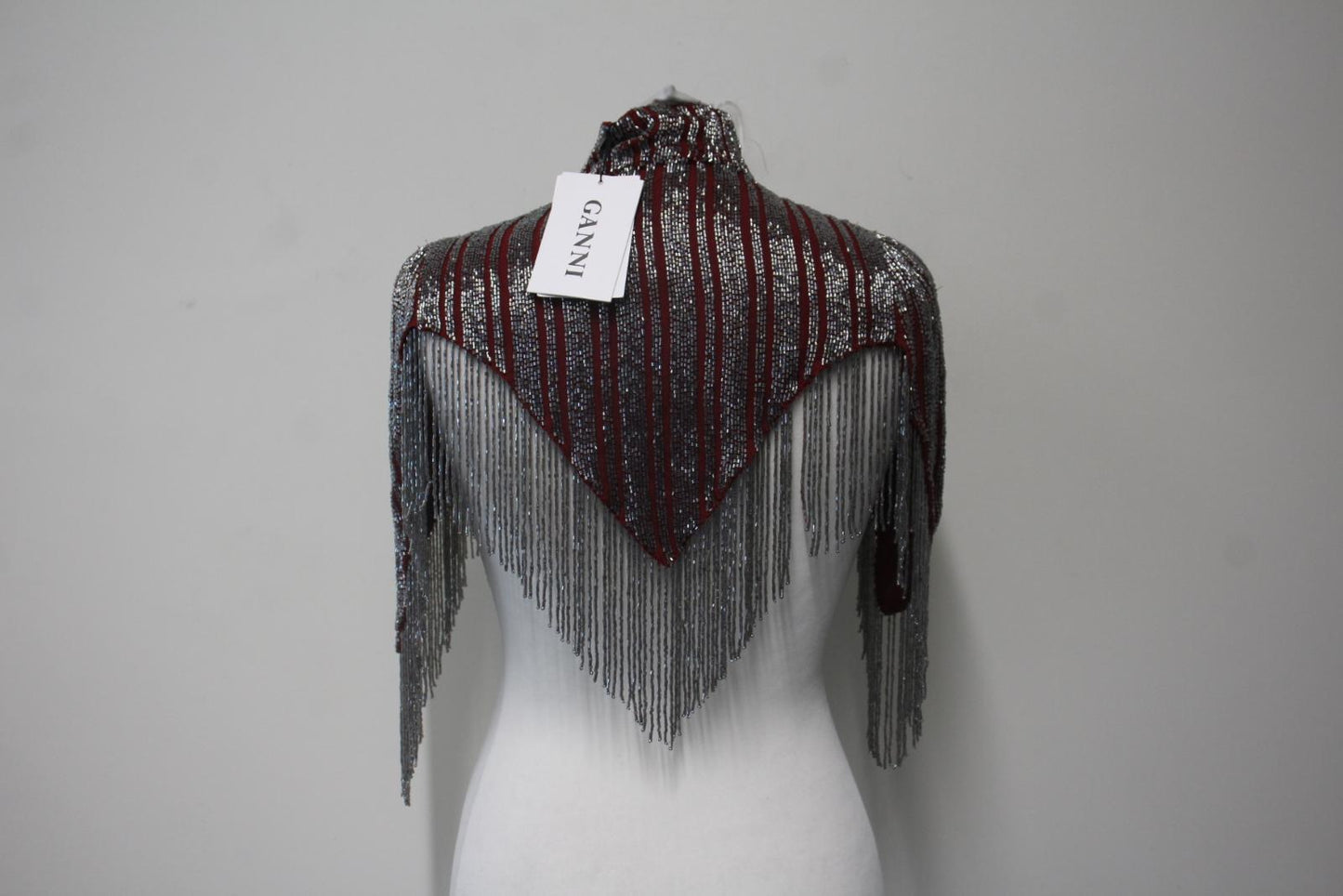 GANNI Ladies Cabernet Red Striped Humphrey Beads Cropped Top Size XS/S NEW